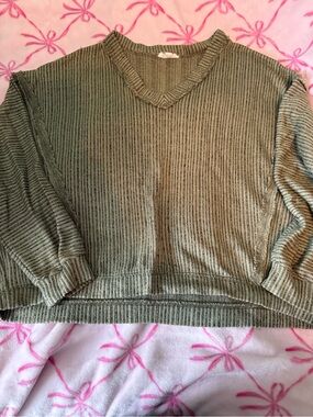 Blu Pepper Olive Ribbed V-Neck Sweater